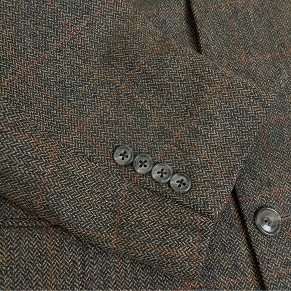 Ermenegildo Zegna Herringbone Tweed Blazer Wool Cashmere Brown Plaid 46 L EU 56 - Picture 9 of 13